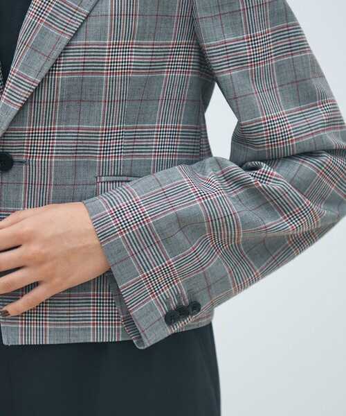 セール】ライトウールチェックシングルブレストジャケット（テーラード