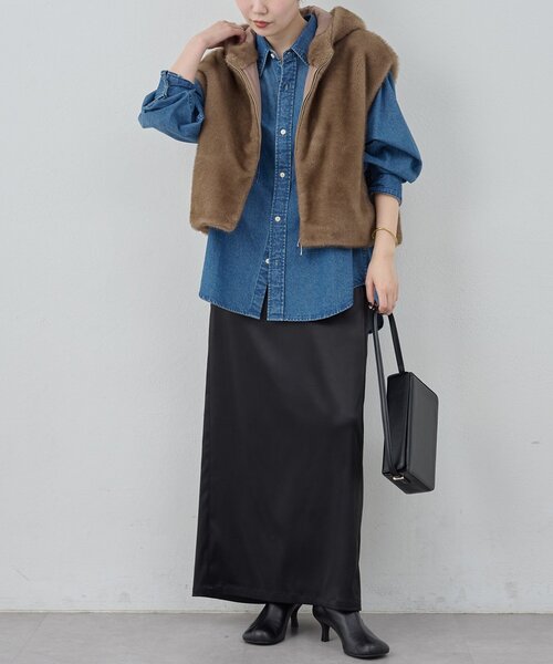 手洗い可能】ストレッチサテンタイトスカート（スカート