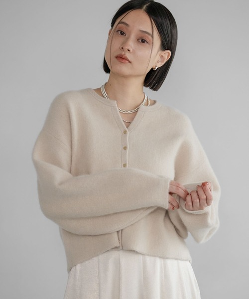 A part by(アパートバイ)の「CNラクーンコンカーディガン(カーディガン/ボレロ・レディース・ライトグリーン/ダークブラウン/ホワイト系その他5/チャコールグレー/ブラウン・FREE)」の2枚目の写真