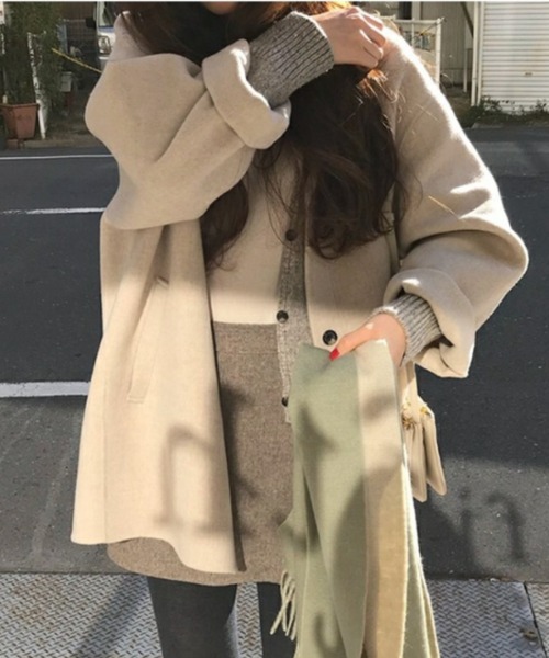 cammie(キャミー)の「ウールタッチステンカラーミドルコート(チェスターコート・レディース・ベージュ/ライトベージュ/ブラック・L/M)」の18枚目の写真