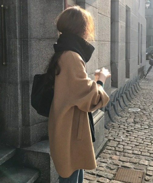 cammie(キャミー)の「ウールタッチステンカラーミドルコート(チェスターコート・レディース・ベージュ/ライトベージュ/ブラック・L/M)」の14枚目の写真