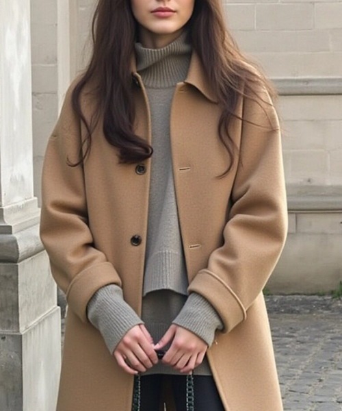 cammie(キャミー)の「ウールタッチステンカラーミドルコート(チェスターコート・レディース・ベージュ/ライトベージュ/ブラック・L/M)」の11枚目の写真