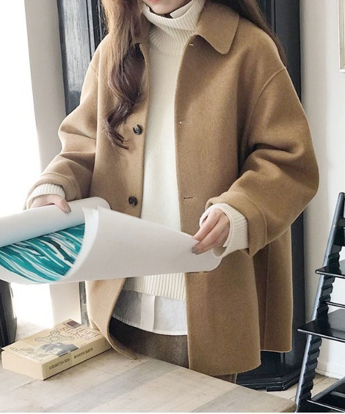 cammie(キャミー)の「ウールタッチステンカラーミドルコート(チェスターコート・レディース・ベージュ/ライトベージュ/ブラック・L/M)」の10枚目の写真