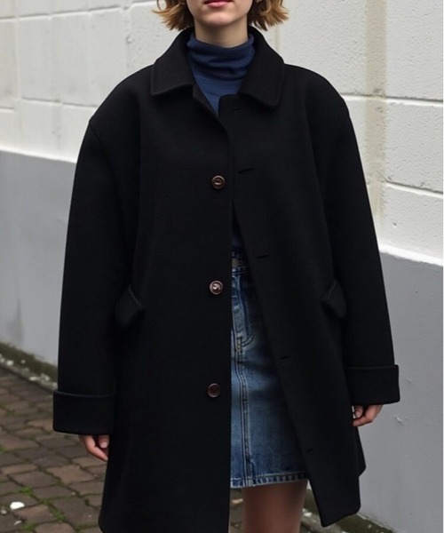 セール】ウールタッチステンカラーミドルコート（チェスターコート