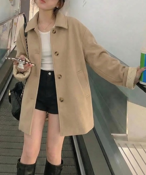 cammie(キャミー)の「ウールタッチステンカラーミドルコート(チェスターコート・レディース・ベージュ/ライトベージュ/ブラック・L/M)」の19枚目の写真