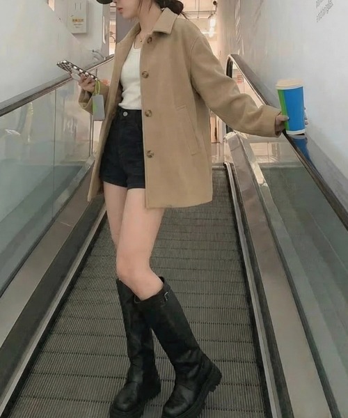 cammie(キャミー)の「ウールタッチステンカラーミドルコート(チェスターコート・レディース・ベージュ/ライトベージュ/ブラック・L/M)」の21枚目の写真