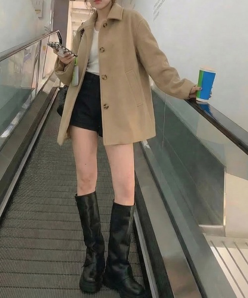 cammie(キャミー)の「ウールタッチステンカラーミドルコート(チェスターコート・レディース・ベージュ/ライトベージュ/ブラック・L/M)」の20枚目の写真