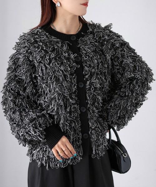 Riberry(リベリー)の「前後2WAYループヤーンニットカーディガン(カーディガン/ボレロ・レディース・ベージュ/ブラック/オフホワイト・FREE)」の8枚目の写真