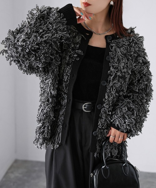 Riberry(リベリー)の「前後2WAYループヤーンニットカーディガン(カーディガン/ボレロ・レディース・ベージュ/ブラック/オフホワイト・FREE)」の7枚目の写真