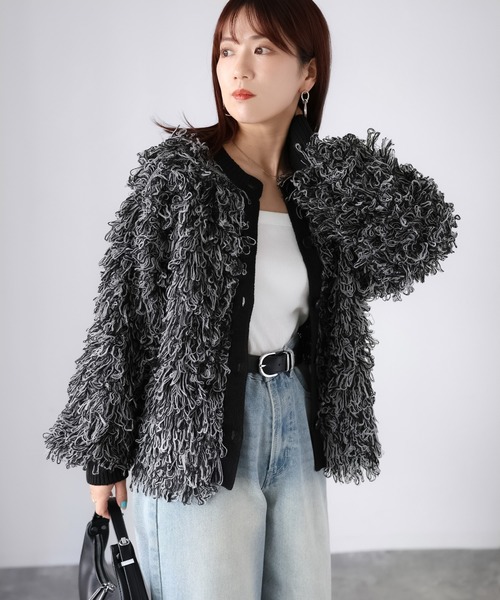 Riberry(リベリー)の「前後2WAYループヤーンニットカーディガン(カーディガン/ボレロ・レディース・ベージュ/ブラック/オフホワイト・FREE)」の7枚目の写真