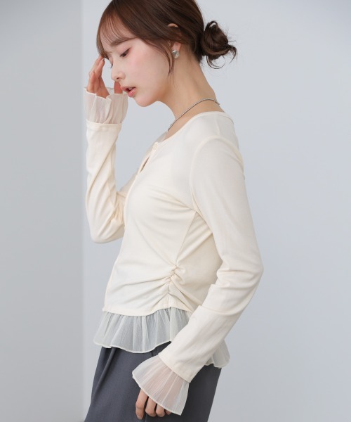 Bab(バブ)の「【再入荷決定!】裾フリルヘンリーネックカットソー(Tシャツ/カットソー・レディース・ブラック/オフホワイト/グレー・FREE)」の7枚目の写真