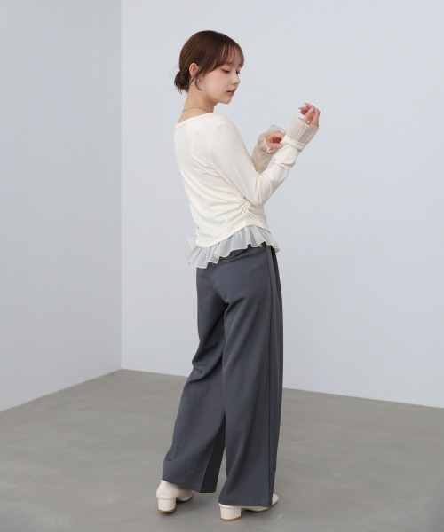 Bab(バブ)の「【再入荷決定!】裾フリルヘンリーネックカットソー(Tシャツ/カットソー・レディース・ブラック/オフホワイト/グレー・FREE)」の8枚目の写真