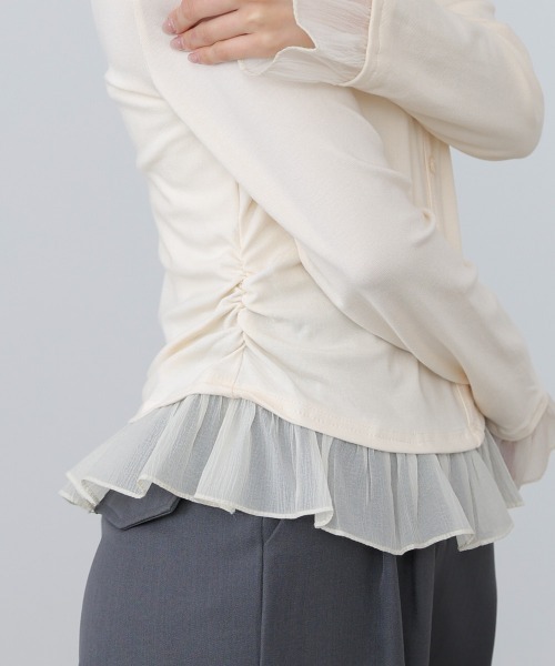 Bab(バブ)の「【再入荷決定!】裾フリルヘンリーネックカットソー(Tシャツ/カットソー・レディース・ブラック/オフホワイト/グレー・FREE)」の10枚目の写真