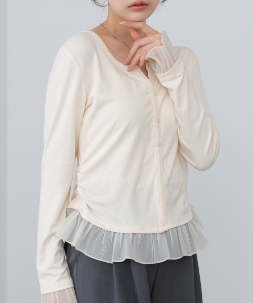 Bab(バブ)の「【再入荷決定!】裾フリルヘンリーネックカットソー(Tシャツ/カットソー・レディース・ブラック/オフホワイト/グレー・FREE)」の11枚目の写真