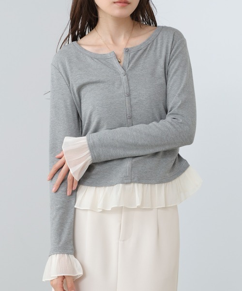 Bab(バブ)の「【再入荷決定!】裾フリルヘンリーネックカットソー(Tシャツ/カットソー・レディース・ブラック/オフホワイト/グレー・FREE)」の13枚目の写真