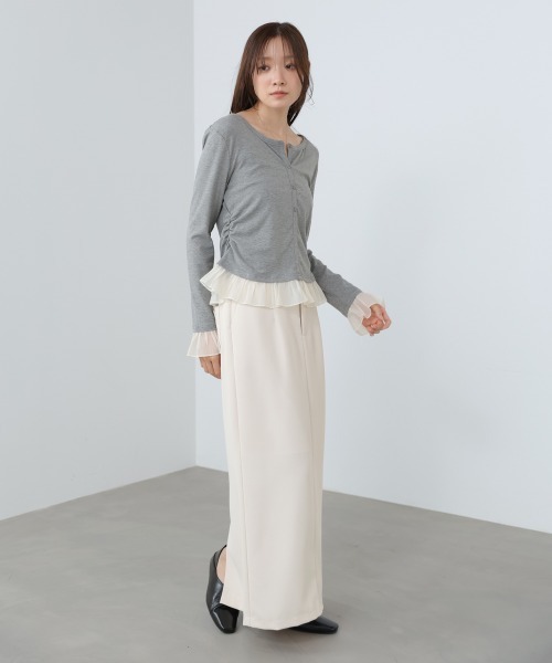 Bab(バブ)の「【再入荷決定!】裾フリルヘンリーネックカットソー(Tシャツ/カットソー・レディース・ブラック/オフホワイト/グレー・FREE)」の14枚目の写真