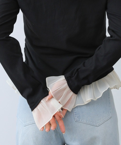 Bab(バブ)の「【再入荷決定!】裾フリルヘンリーネックカットソー(Tシャツ/カットソー・レディース・ブラック/オフホワイト/グレー・FREE)」の22枚目の写真