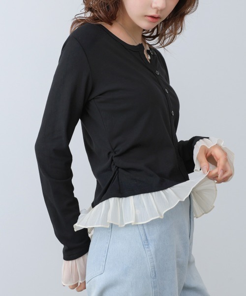 Bab（バブ）の「【再入荷】裾フリルヘンリーネックカットソー（Tシャツ/カットソー・レディース・ブラック/オフホワイト/グレー・FREE）」の21枚目の写真