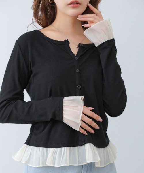 Bab(バブ)の「【再入荷】裾フリルヘンリーネックカットソー(Tシャツ/カットソー・レディース・ブラック/オフホワイト/グレー・FREE)」の22枚目の写真