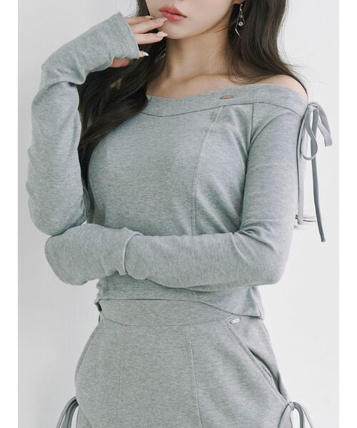 EATME（イートミー）の「【SETUP】リボンオフショルダーTOP（Tシャツ/カットソー・レディース・ブラック/アイボリー/グレー・FREE）」の3枚目の写真