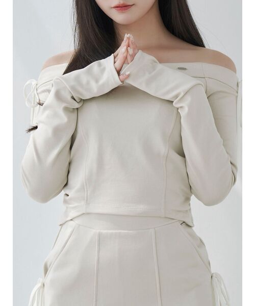 EATME（イートミー）の「【SETUP】リボンオフショルダーTOP（Tシャツ/カットソー・レディース・ブラック/アイボリー/グレー・FREE）」の2枚目の写真