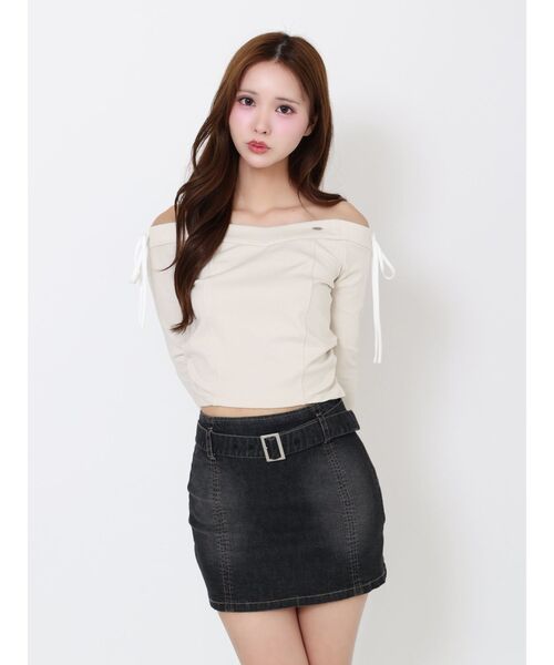 EATME（イートミー）の「【SETUP】リボンオフショルダーTOP（Tシャツ/カットソー・レディース・ブラック/アイボリー/グレー・FREE）」の4枚目の写真