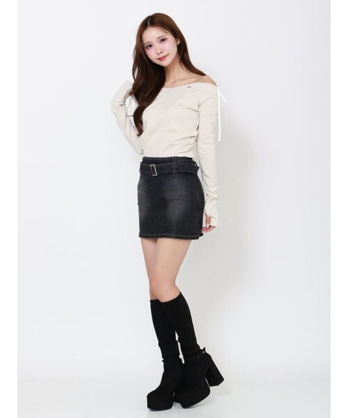 EATME（イートミー）の「【SETUP】リボンオフショルダーTOP（Tシャツ/カットソー・レディース・ブラック/アイボリー/グレー・FREE）」の6枚目の写真