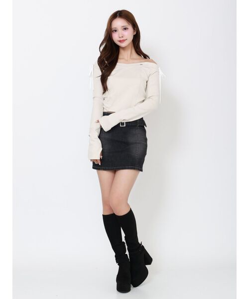 EATME（イートミー）の「【SETUP】リボンオフショルダーTOP（Tシャツ/カットソー・レディース・ブラック/アイボリー/グレー・FREE）」の7枚目の写真