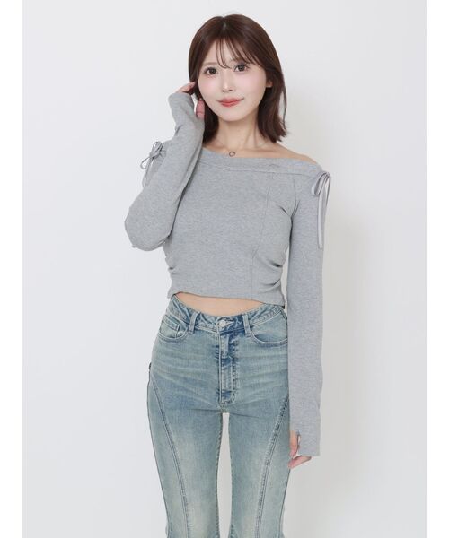 EATME（イートミー）の「【SETUP】リボンオフショルダーTOP（Tシャツ/カットソー・レディース・ブラック/アイボリー/グレー・FREE）」の9枚目の写真