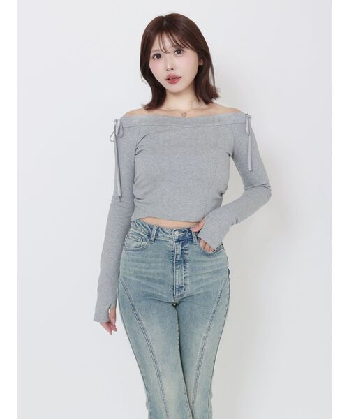 EATME（イートミー）の「【SETUP】リボンオフショルダーTOP（Tシャツ/カットソー・レディース・ブラック/アイボリー/グレー・FREE）」の10枚目の写真