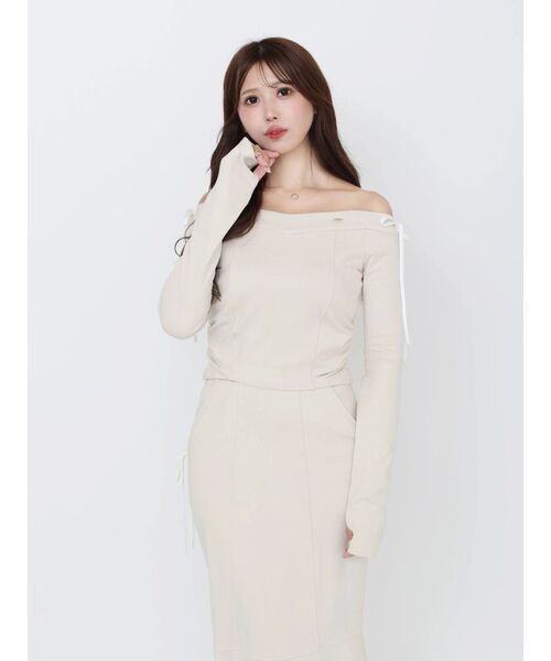 EATME（イートミー）の「【SETUP】リボンオフショルダーTOP（Tシャツ/カットソー・レディース・ブラック/アイボリー/グレー・FREE）」の14枚目の写真