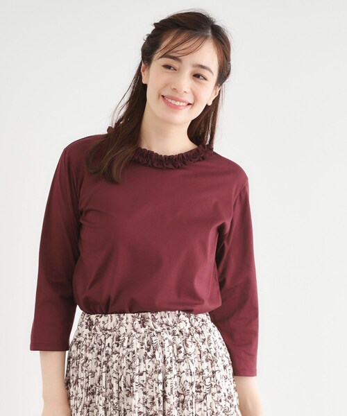 LAURA ASHLEY(ローラアシュレイ)の「【人気デザイン!7分袖/日本製/コットン100%】シフォンフリルネック カットソー(Tシャツ/カットソー・レディース・オフホワイト/ライトグレー/ネイビー/ボルドー・38/40)」の4枚目の写真