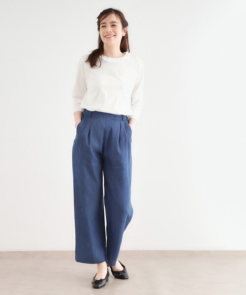 LAURA ASHLEY(ローラアシュレイ)の「【人気デザイン!7分袖/日本製/コットン100%】シフォンフリルネック カットソー(Tシャツ/カットソー・レディース・オフホワイト/ライトグレー/ネイビー/ボルドー・38/40)」の6枚目の写真