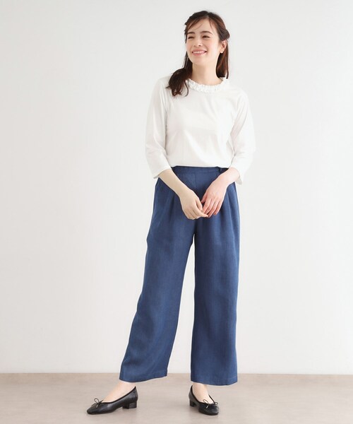 LAURA ASHLEY(ローラアシュレイ)の「【人気デザイン!7分袖/日本製/コットン100%】シフォンフリルネック カットソー(Tシャツ/カットソー・レディース・オフホワイト/ライトグレー/ネイビー/ボルドー・38/40)」の7枚目の写真