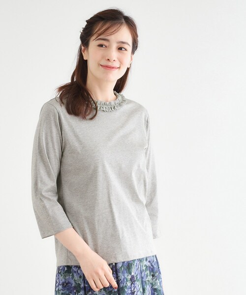 LAURA ASHLEY(ローラアシュレイ)の「【人気デザイン!7分袖/日本製/コットン100%】シフォンフリルネック カットソー(Tシャツ/カットソー・レディース・オフホワイト/ライトグレー/ネイビー/ボルドー・38/40)」の9枚目の写真