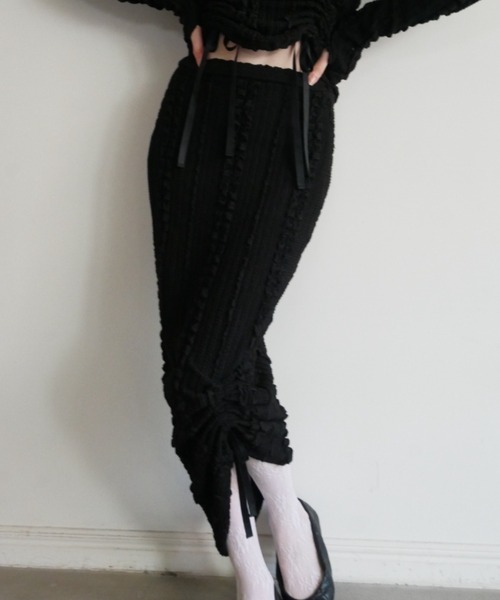 HONEY MI HONEY(ハニーミーハニー)の「drawstring ribbon tight skirt(スカート・レディース・ブラック/アイボリー・FREE)」の2枚目の写真