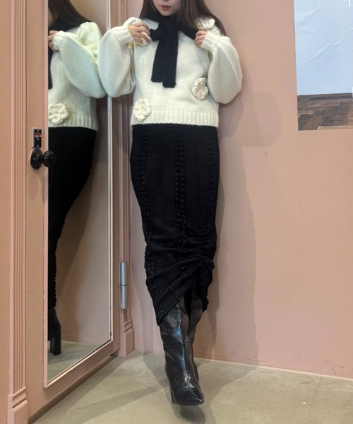 HONEY MI HONEY(ハニーミーハニー)の「drawstring ribbon tight skirt(スカート・レディース・ブラック/アイボリー・FREE)」の5枚目の写真