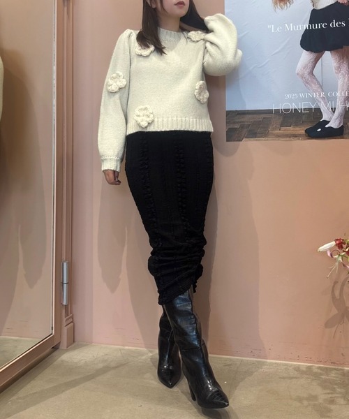 HONEY MI HONEY(ハニーミーハニー)の「drawstring ribbon tight skirt(スカート・レディース・ブラック/アイボリー・FREE)」の6枚目の写真