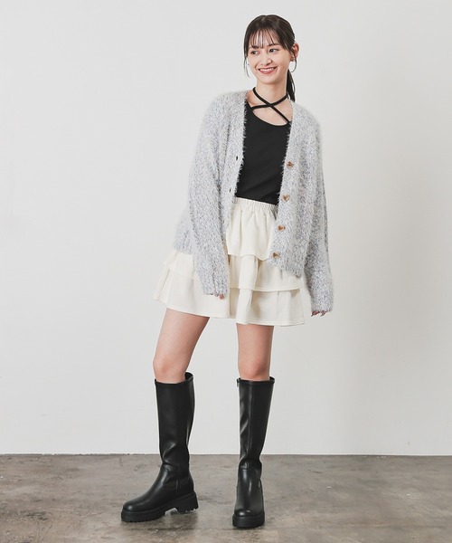 Honeys(ハニーズ)の「ミックスVネックカーデ(カーディガン/ボレロ・レディース・サックスブルー系/ライトグリーン系/ブラック系その他/オレンジ系その他・S/M/LL/L)」の9枚目の写真