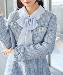 ノーカラージャケット ネイビー フリルポケット ABITOKYO ジャケット ノーカラージャケット ダンボールニット