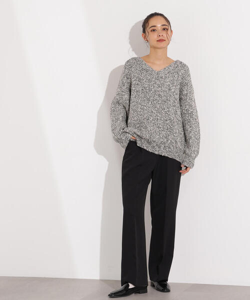 N.（N. Natural Beauty Basic）（エヌエヌナチュラルビューティーベーシック）の「メランジVネックニット（ニット/セーター・レディース・イエロー系その他/グレー系その他/ブラック系その他・MEDIUM）」の19枚目の写真