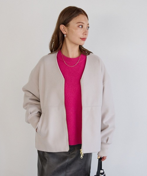 ウールライクZIPブルゾン / Vネックノーカラーショートコート