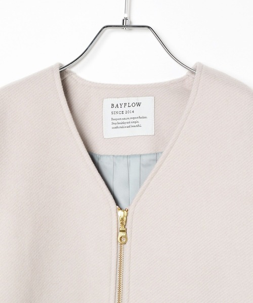 BAYFLOW（ベイフロー）の「ウールライクZIPブルゾン / Vネックノーカラーショートコート（ブルゾン・レディース・ライトブルー/ブラック/ライトグレー/ボルドー/モカ/ネイビー・SMALL/MEDIUM）」の11枚目の写真