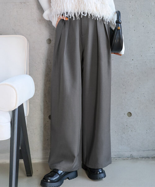 セール】[ 低身長向けサイズ ] 2タックワイドパンツ（スラックス