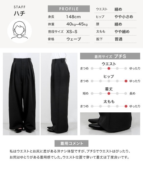 Petitle（プチレ）の「[ オフィスカジュアル ] [ 低身長向けサイズ ] 2タックワイドパンツ（スラックス・レディース・ブラウン/ブラック/モカ/チャコール/ベージュ/ネイビー・PL/PM/PS）」の16枚目の写真