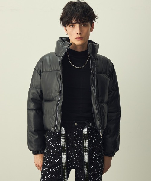 Shoowtime(ショウタイム)の「Synthetic leather short puffer jacket / 合成皮革ショート丈パッファージャケット(ダウンジャケット/コート・メンズ・ブラック/カーキ・LARGE/MEDIUM/X-LARGE)」の8枚目の写真