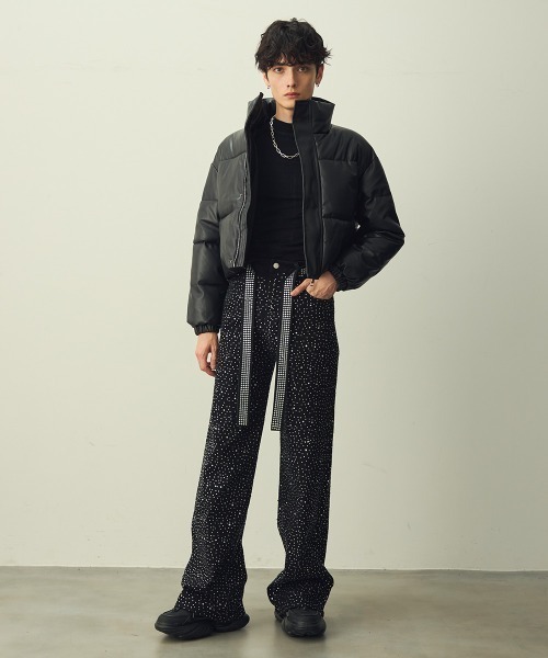 Shoowtime(ショウタイム)の「Synthetic leather short puffer jacket / 合成皮革ショート丈パッファージャケット(ダウンジャケット/コート・メンズ・ブラック/カーキ・LARGE/MEDIUM/X-LARGE)」の7枚目の写真