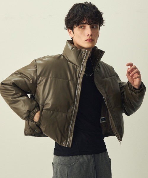 Shoowtime(ショウタイム)の「Synthetic leather short puffer jacket / 合成皮革ショート丈パッファージャケット(ダウンジャケット/コート・メンズ・ブラック/カーキ・LARGE/MEDIUM/X-LARGE)」の20枚目の写真