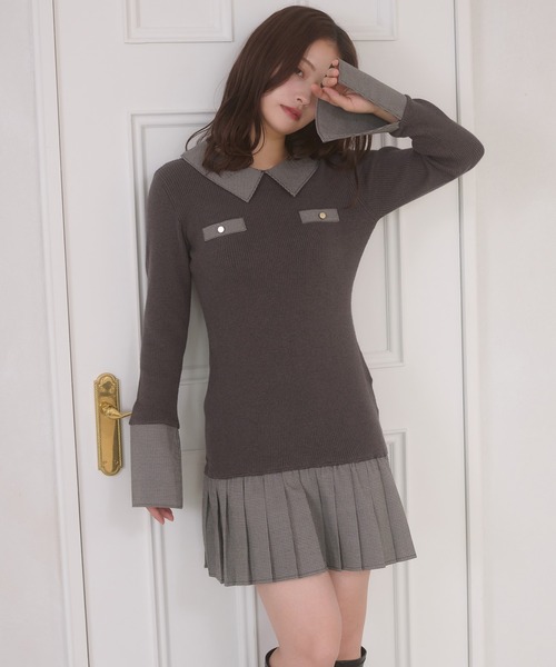 Ambre Neige(アンブルネージュ)の「bicolor polo knit mini dress / ハイショクポロニットミニワンピース(ワンピース・レディース・ブラック/チャコールグレー・FREE)」の2枚目の写真