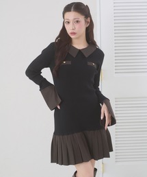 bicolor polo knit mini dress / ハイショクポロニットミニワンピース